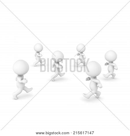 Many 3D Characters Walking Towards Each Other