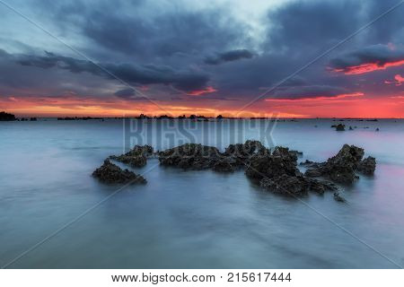 Calm sea at Tregandin beach in Noja Cantabria