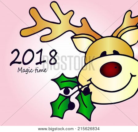 Greeting card - Merry Christmas. Bright cute reindeer deer - idea for a greeting card