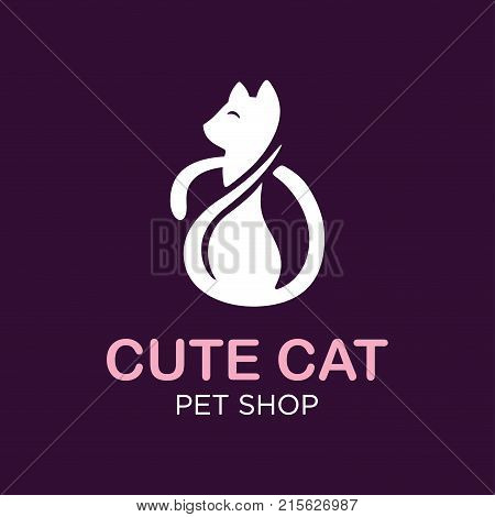 modern professonal logo illustration cat pet emblem design on black background.