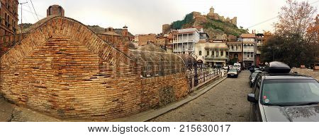 TBILISI, GEORGIA - NOVEMBER 23, 2017: Sulphur baths in Abanotubani district of Tbilisi, Georgia