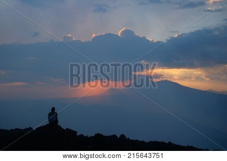 Beautiful sunset in the volcano Telica, Nicaragua