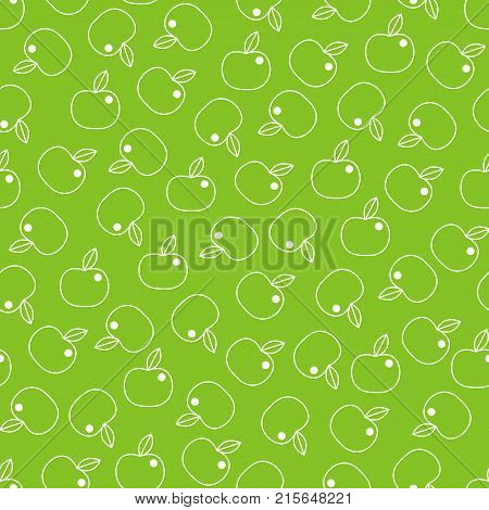 Seamless pattern with abstract line apples on green background