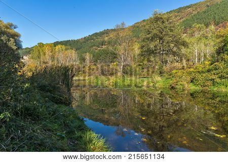 Autumn Landscape of Iskar River near Pancharevo lake, Sofia city Region, Bulgaria