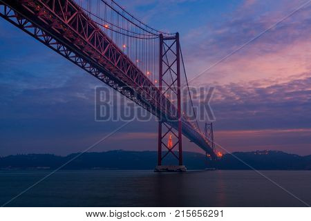 Tejo Bridge in Lisbon this bridge conects the with the south part of the country crossing the Tejo river.Lisbon Portugal.