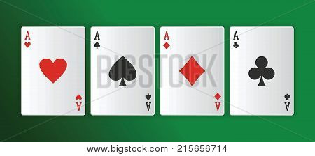 Casino gambling poker blackjack cards on green desk background. Realistic vector illustration gor casino game design