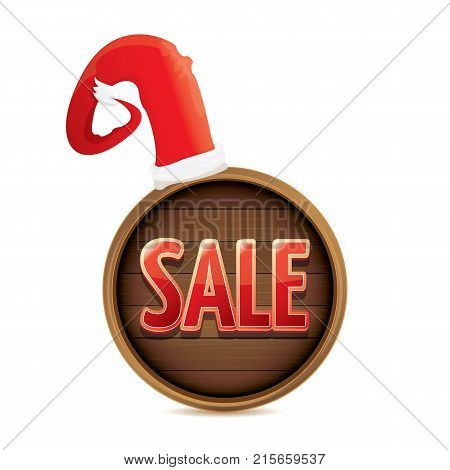 vector red Santa hat with special sale sign tag isolated on white background. vector merry christmas sale label, sticker, banner design template or background.