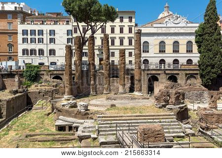 ROME, ITALY - JUNE 23, 2017: Amazing view of Largo di Torre Argentina in city of Rome, Italy