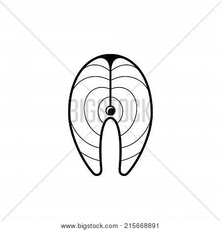 Fish steak line icon. Salmon Tuna Pangasius steak piece of fish. Vector outline illustration isolated on white background.
