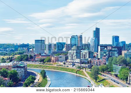 Modern downtown and the Neris river in Vilnius city center