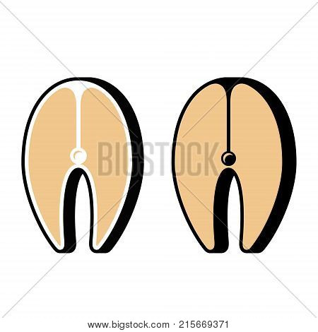 Fish steak icon. Pangasius or Salmon steak cut section or piece of fish. Vector illustration isolated on white background.