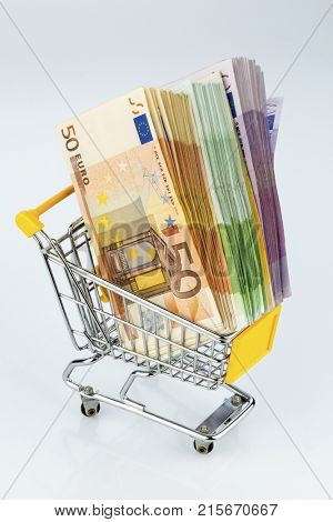 banknotes in a shopping cart