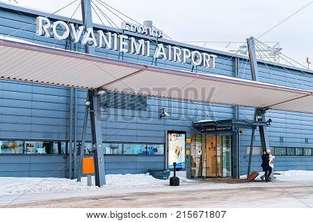March 5 2017 - Rovaniemi Finland: Entrance in Rovaniemi airport in winter