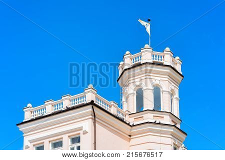 Detail of a building tower in Druskininkai Lithuania.