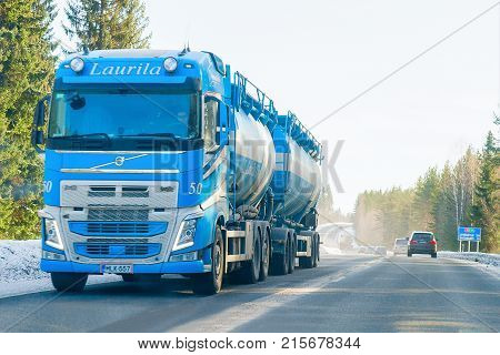 Tanker Storage On Road In Rovaniemi Winter Lapland