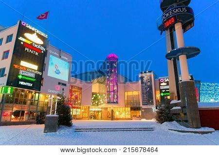 Lordi Square At Winter Rovaniemi At Night Finland