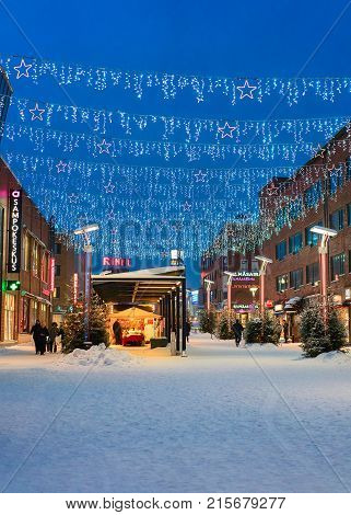 People At Lordi Square Of Winter Rovaniemi At Night