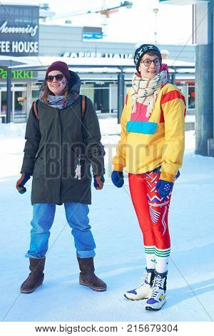 People At Lgbt Parade On Lordi Square In Winter Rovaniemi