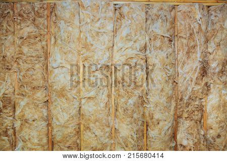 Inside Wall Insulation In Wooden House, Building Under Construction