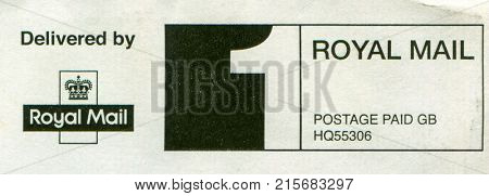 GOMEL, BELARUS, 23 NOVEMBER 2017, Stamp printed in UK shows image of the Postage Paid GB, circa 2017.