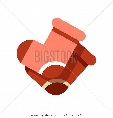 Small warm socks of pink and red colors for newborns isolated cartoon flat vector illustration on white background. Knitted handmade clothes of natural materials for babies to keep feet in warmth.
