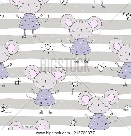 hand drawn Sample pattern with little mouse.