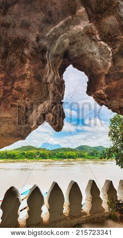 View  from the Pak Ou cave. Beautiful landscape. Luang Prabang. Laos. 