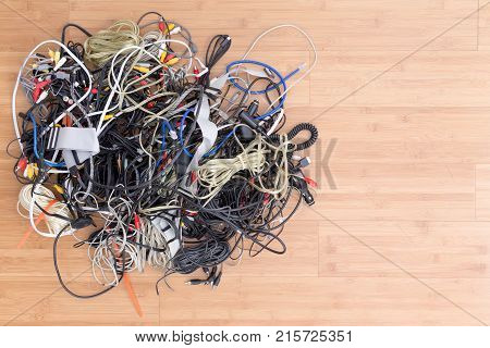 Messy Tangle Of Old Electric Cords And Connectors