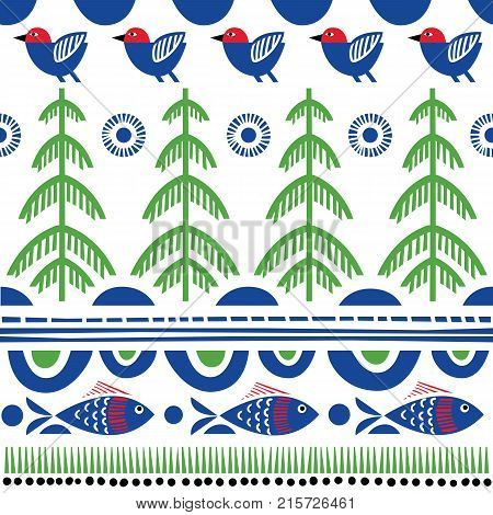 Folk art pattern in Scandinavian Nordic style