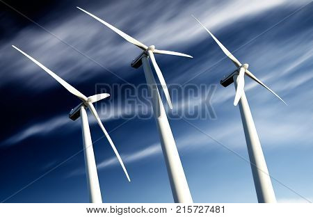 powerful and ecological energy concept .Industrial Eolic installation .wind mills