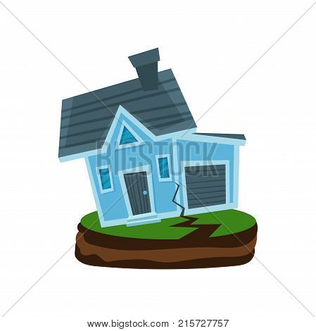 House after an earthquake, property insurance vector Illustration isolated on a white background