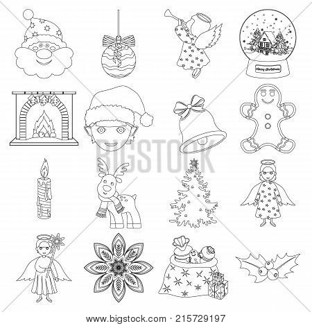 Christmas attributes and accessories outline icons in set collection for design. Merry Christmas vector symbol stock illustration.