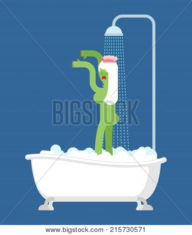Zombie girl in bath washes. Vector illustration of Halloween
