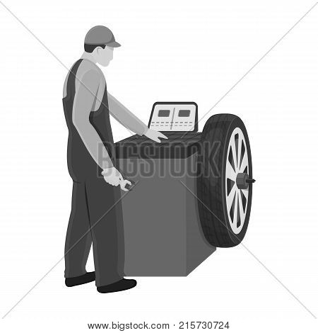 Wheel balancer single icon in monochrome style for design.Car maintenance station vector symbol stock illustration .