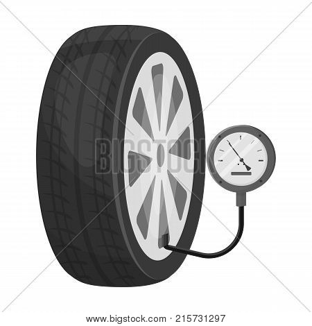 Wheel and manometer single icon in monochrome style for design.Car maintenance station vector symbol stock illustration .