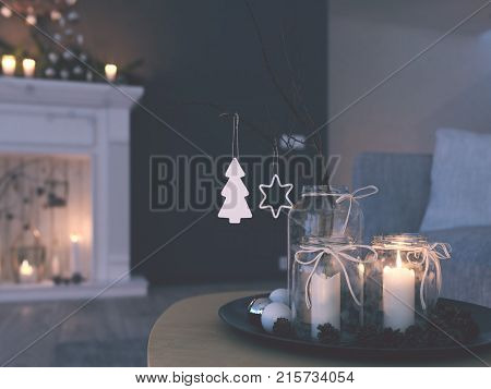 advent decoration in an christmas interior. 3d rendering