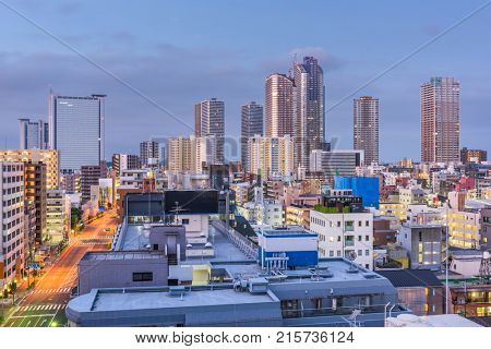 Kawasaki, Kanagawa, Japan skyline.