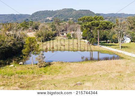 Farm Road In Valley And Mountains In Nova Petropolis