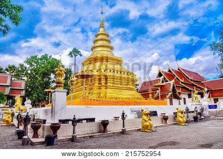 Pagoda at Phra that si chomtong worawihan temple the most famous landmark of Chiang mai province Thailand.