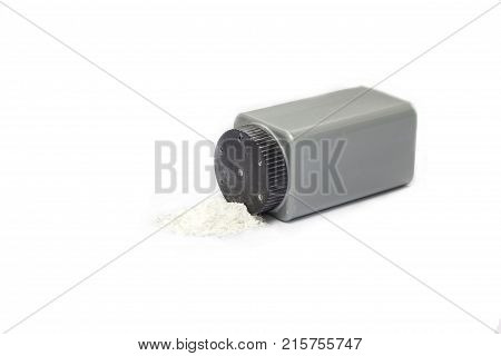 Baby talcum powder on white table background isolated white background