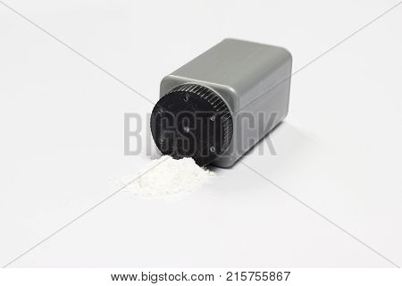 Closeup Baby talcum powder on white table