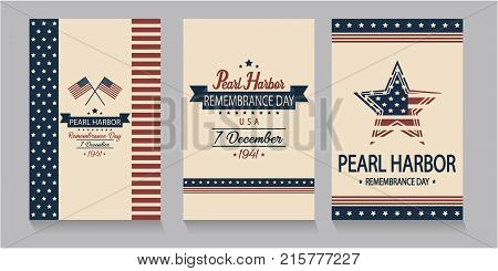 Pearl Harbor Remembrance day card set or background. vector illustration.