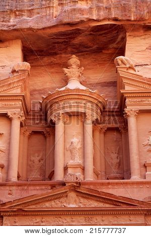 Al-Khazneh temple in the ancient Arab Nabatean Kingdom city of Petra, Jordan