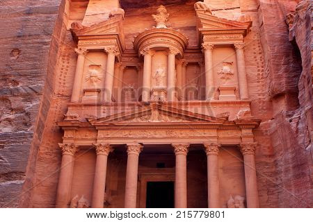 Al-Khazneh temple in the ancient Arab Nabatean Kingdom city of Petra, Jordan