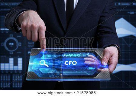 Business, Technology, Internet And Network Concept. Young Businessman Working On A Virtual Screen Of