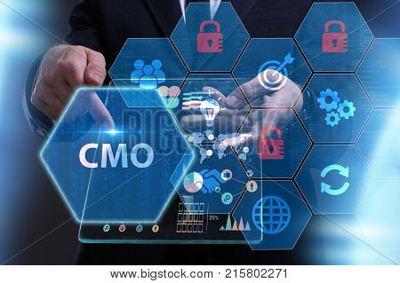 Business, Technology, Internet And Network Concept. Young Businessman Working On A Virtual Screen Of