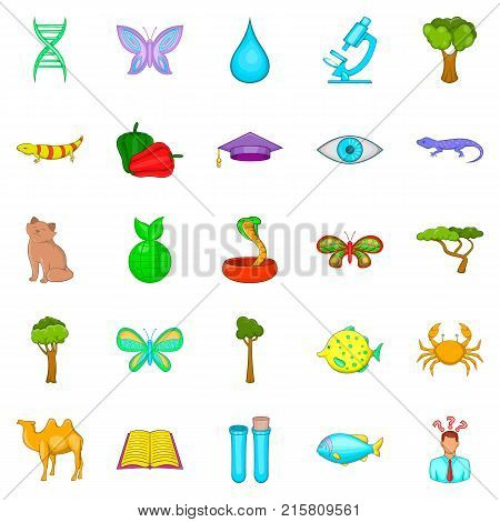 Biology science icons set. Cartoon set of 25 biology science vector icons for web isolated on white background