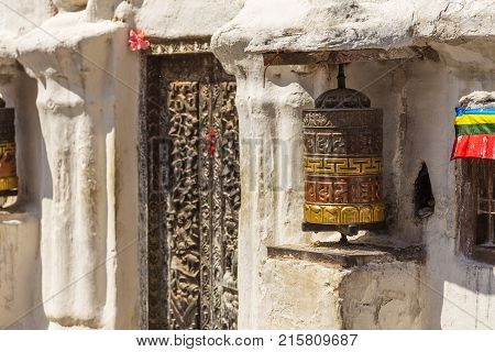 The prayer bell in Boudanath the biggest stupa in Nepal. UNESCO World Heritage Site one of the most popular tourist sites in the Kathmandu area.