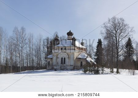 Ruins of the church in the village of Velikodvorskaya (Kochevar) Verhovazhkogo District, Vologda Region, Russia