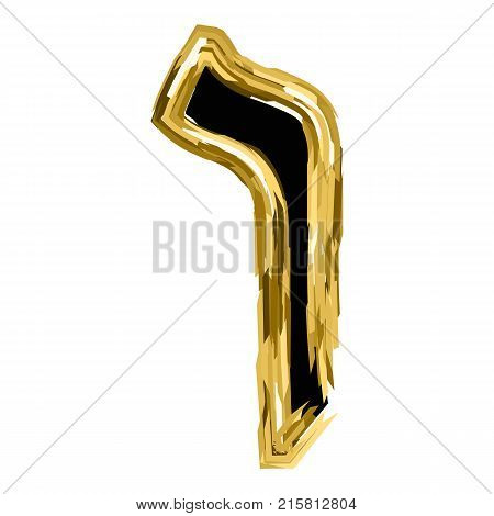 The golden letter Vav from the Hebrew alphabet. gold letter font Hanukkah. vector illustration on isolated background.